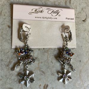 Kirks Folly Rare Signed, Dangling Crystal Reindeer Earrings NIB